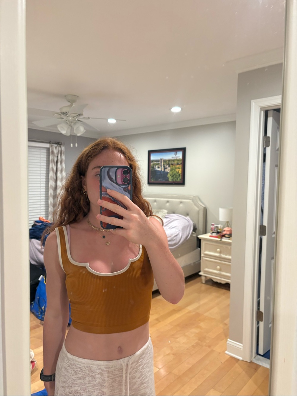 Urban Outfitters Rusty Orange Ribbed Scoop Tank with White Trim